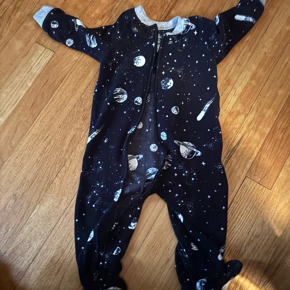 Carters Baby Space-Print Footed One-Piece Pajamas - black